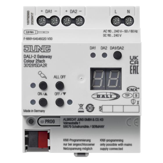 Jung KNX DALI-2 Gateway 30128 1S DA2 R Colour 2fach, REG, 4 TE, Secure