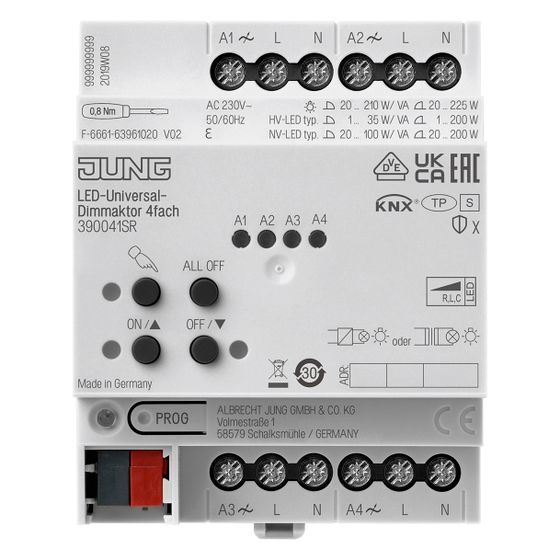 Jung KNX LED-Universal-Dimmaktor 390041SR, 4fach, REG, 4 TE, Secure