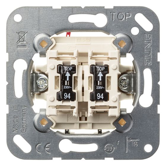 Jung Doppeltaster 535U5, 2 Schließer mit 2 Glimmlampen, 10A 250V, Unterputz