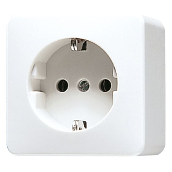 Jung Schutzkontakt-Steckdose AP 600, 16A 250V, 61x61x47mm, Duroplast, Alpinweiß