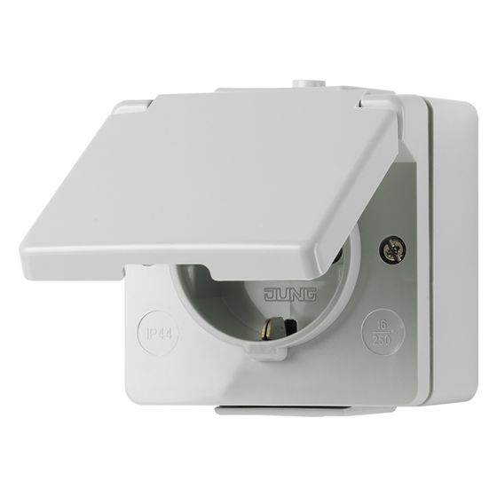 Jung Schutzkontakt-Steckdose WG 600, IP44, Kunststoff, Grau
