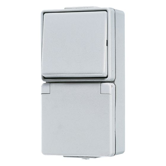 Jung Schutzkontakt-Steckdose WG 600 676W, IP44, Kunststoff, Grau