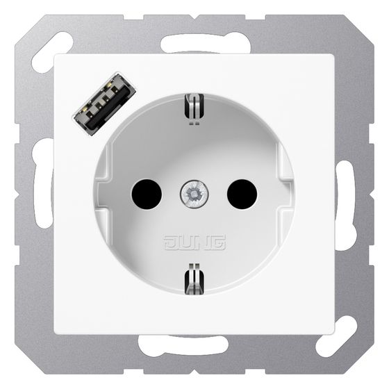 Jung Schutzkontakt-Steckdose A 1520-18 A WW, 1x USB-A, Thermoplast, Alpinweiß