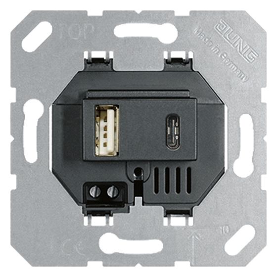 Jung USB-Ladegerät USB15CASW, 1x Typ A 1x Typ C, Unterputz, Schwarz