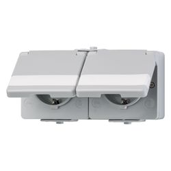 Jung Schutzkontakt-Zweifach-Steckdose WG 600, 16A 250V, IP44, Kunststoff, Grau... JUNGE-622NAWW 4011377315709 (Abb. 1)