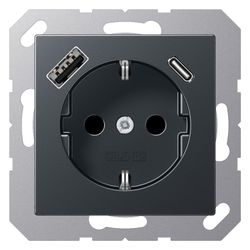 Jung Schutzkontakt-Steckdose Serie A A1520-15CAANM, mit USB-Ladegerät, Thermoplast... JUNGE-A1520-15CAANM 4011377184381 (Abb. 1)
