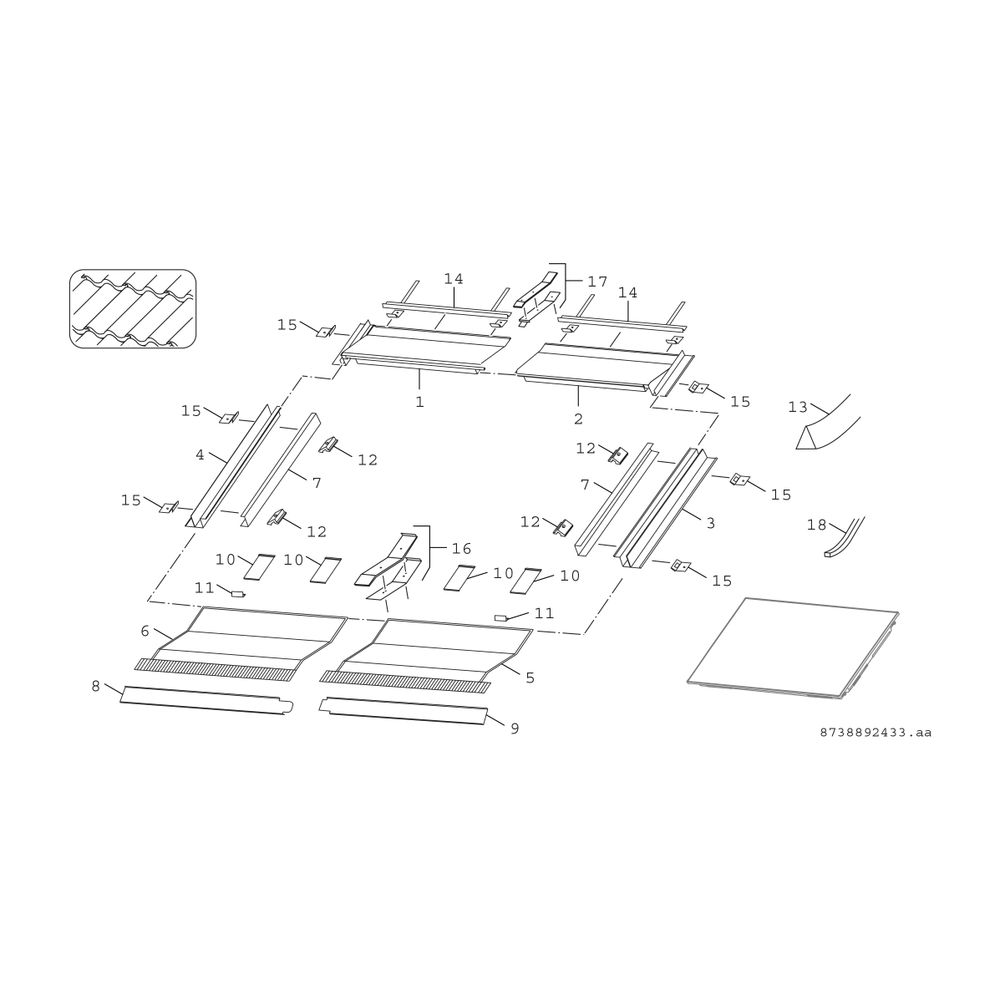 BOSCH Zubehör Flachkollektoren FKI 9-2 Indach Pfanne/Ziegel, waagerecht... JUNKERS-8718532837 4051516724313 (Abb. 3)