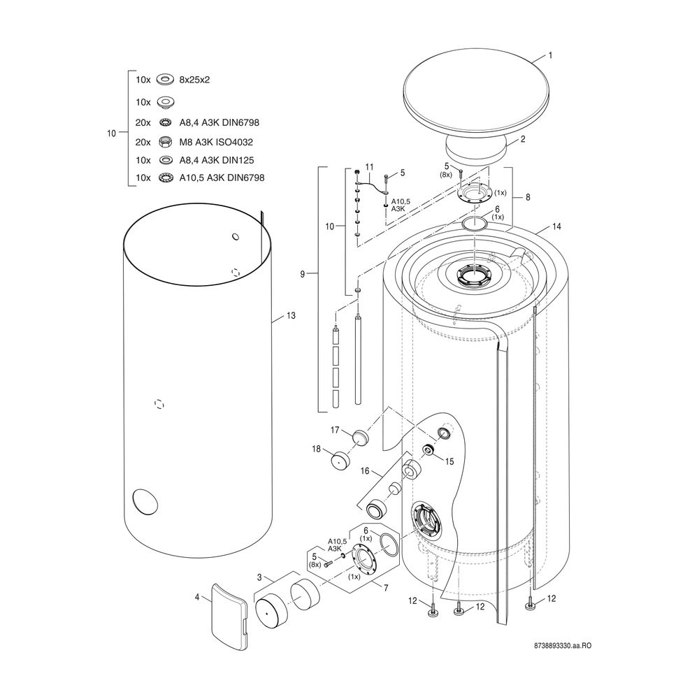 BOSCH Solar-Warmwasserspeicher STORA WS 500-5 EP1 B, 1870x850, 500 L, silber... JUNKERS-7735501571 4057749554130 (Abb. 3)