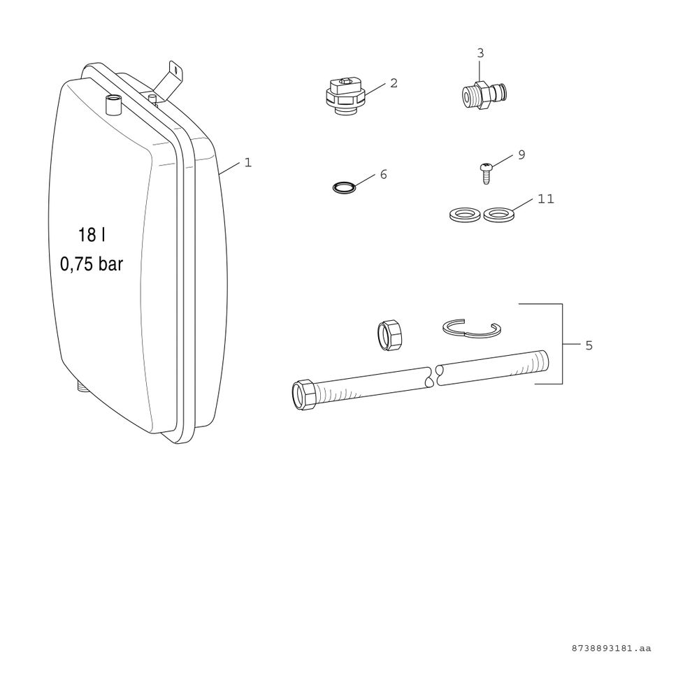 BOSCH Installationszubehör EV 18 HC Membran-Ausdehnungsgefäß, Inhalt: 17 L... JUNKERS-7738112126 4054925704563 (Abb. 2)