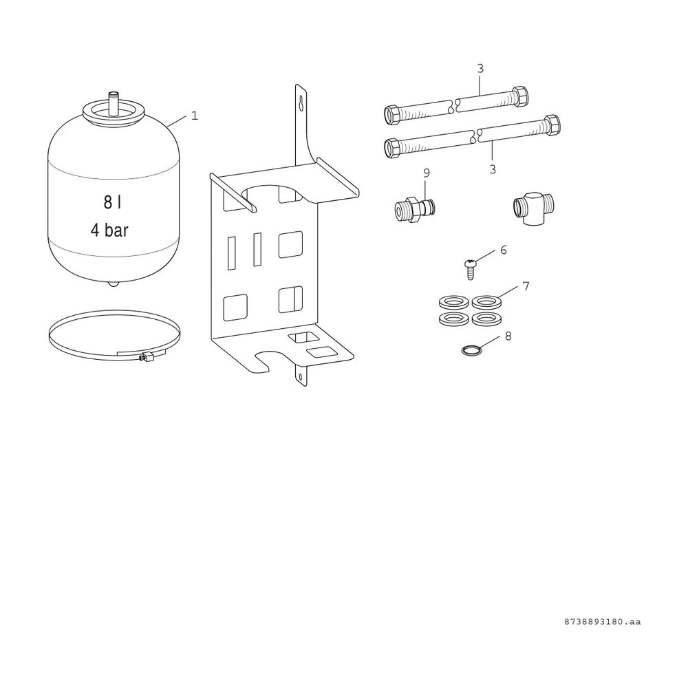 BOSCH Installationszubehör EV 8 DHW Trinkwasserausdehnungsgefäß, Inhalt: 8 L... JUNKERS-7738112125 4054925704556 (Abb. 2)