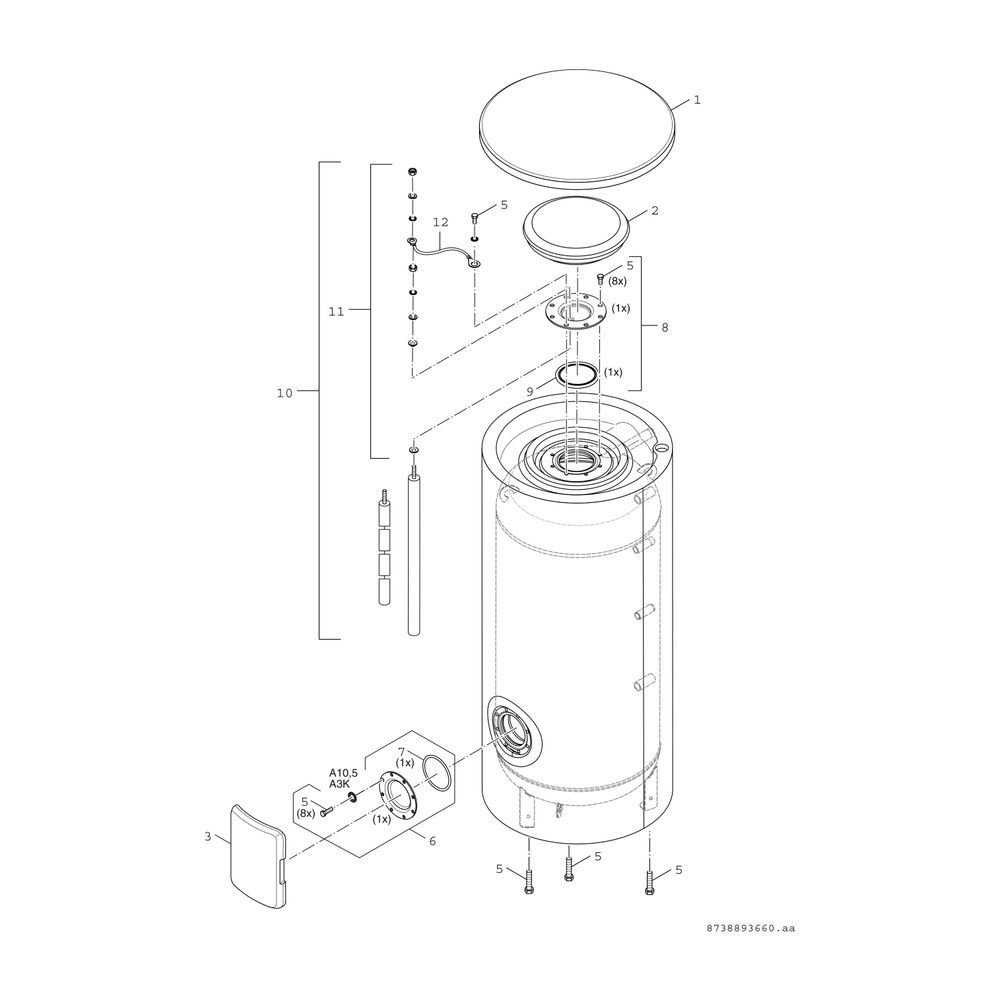 BOSCH Vorwärmspei. STORA W 400-5 SP 1 C 1835x670, 400 L, zylindrisch, silber... JUNKERS-7735501001 4057749115607 (Abb. 3)