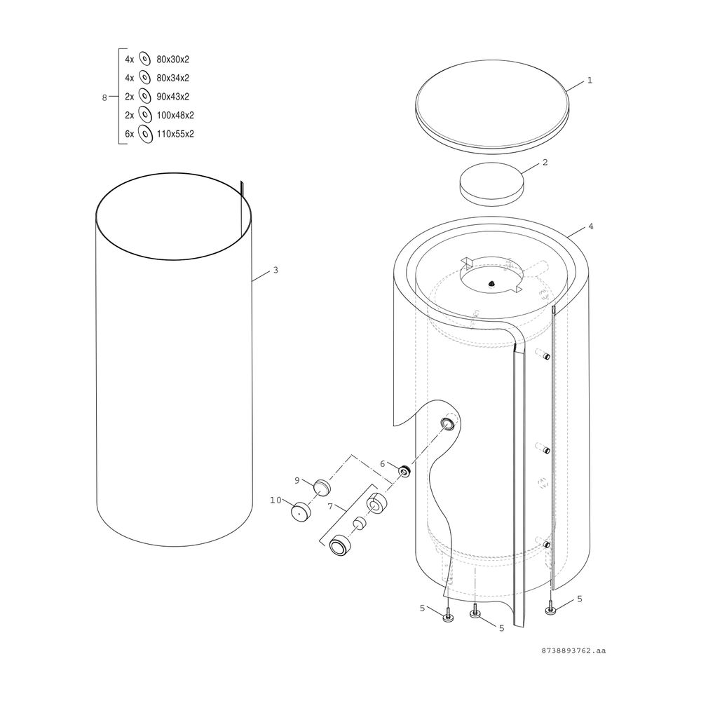 BOSCH Pufferspei. STORA BS 500-6 ER 1 B 1845x850, 500 L, silber, Solarwärmetaus.... JUNKERS-7735501569 4057749554116 (Abb. 3)