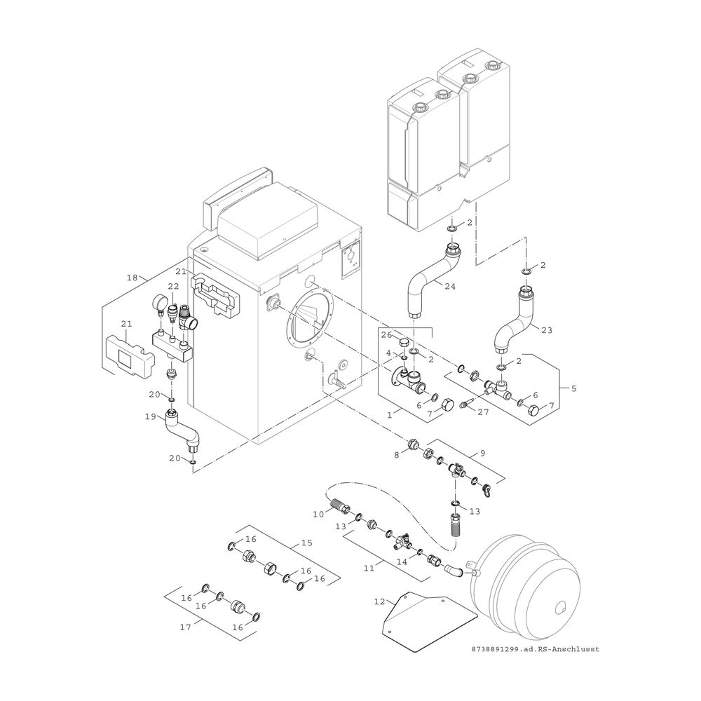 BOSCH Gas-Brennwertkessel, bodenstehend Condens GC7000F 30 23, 965x600x795, 30kW... JUNKERS-8738808145 4062321613792 (Abb. 5)