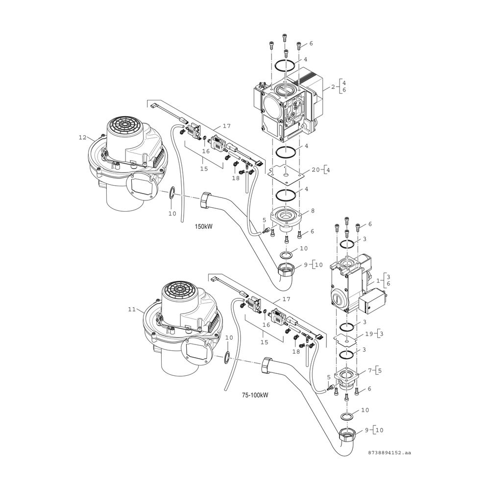 BOSCH Unterkomponente Kessel GC 7000 F Condens 7000 F - 75 H (rechts)... JUNKERS-8732909990 4057749403049 (Abb. 9)