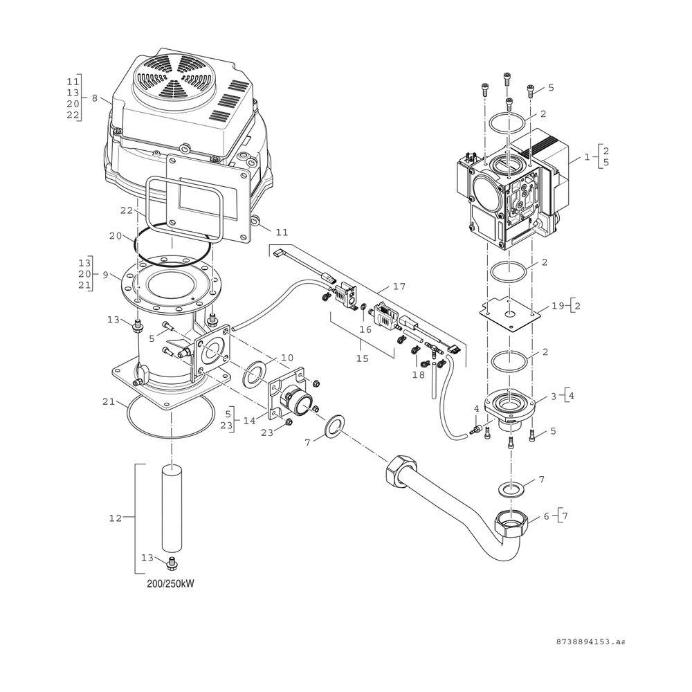 BOSCH Unterkomponente Kessel GC 7000 F Condens 7000 F - 250 H (links)... JUNKERS-8732910000 4057749403148 (Abb. 9)