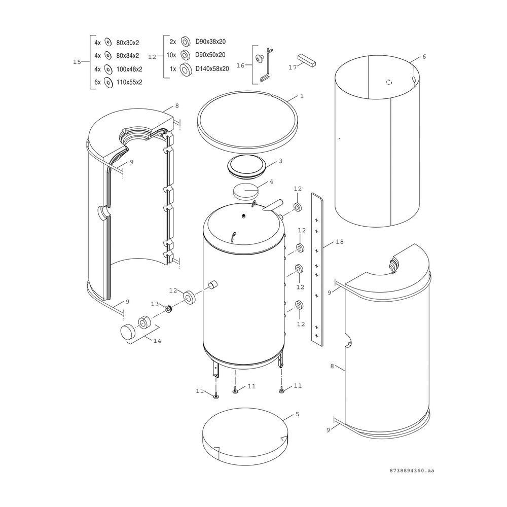 BOSCH Pufferspei. STORA B 1000-6 ER 1 B 2295x1030, 965 L, silber, Schichtladung... JUNKERS-7735501625 4057749556219 (Abb. 3)