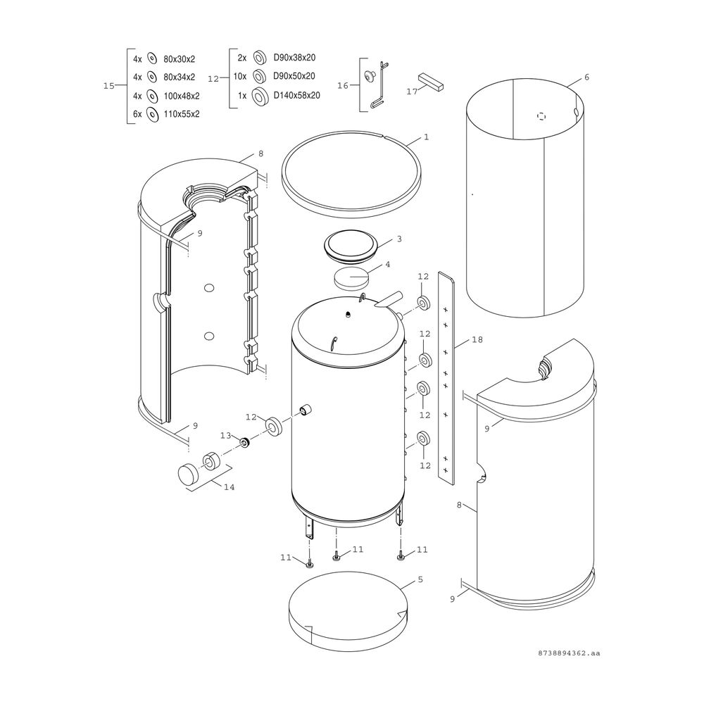 BOSCH Pufferspei. STORA BS 1000-6 ER 1 B 2295x1030, 965L, silber, Solarwärmetaus.... JUNKERS-7735501628 4057749556240 (Abb. 3)