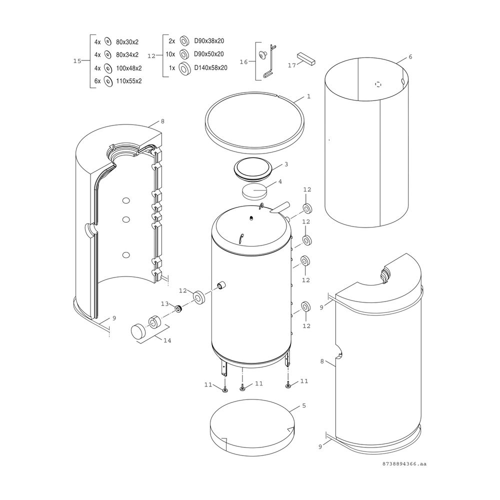 BOSCH Pufferspei. STORA BSH 1000-6 ERZ1B für Wärmepumpen, 2295x1030, 965L, silber... JUNKERS-7735501633 4057749556295 (Abb. 3)