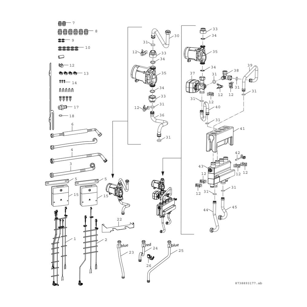 BOSCH Installationszubehör CS 13 Anschlusssatz 2 HK, mit hydraul. Weiche... JUNKERS-7738112115 4054925704457 (Abb. 2)