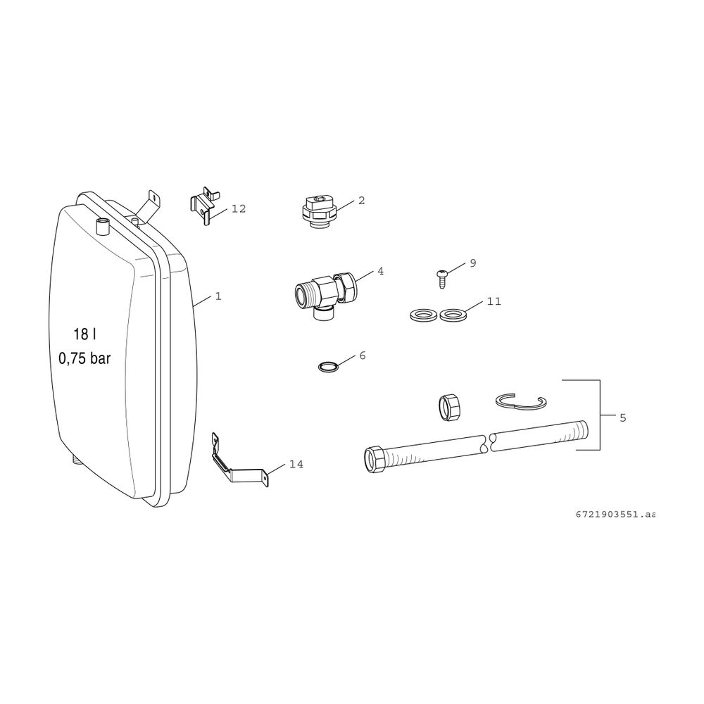 BOSCH Installationszubehör EV 17 Zusatzausdehnungsgefäß, 17L... JUNKERS-7738112839 4062321114268 (Abb. 2)