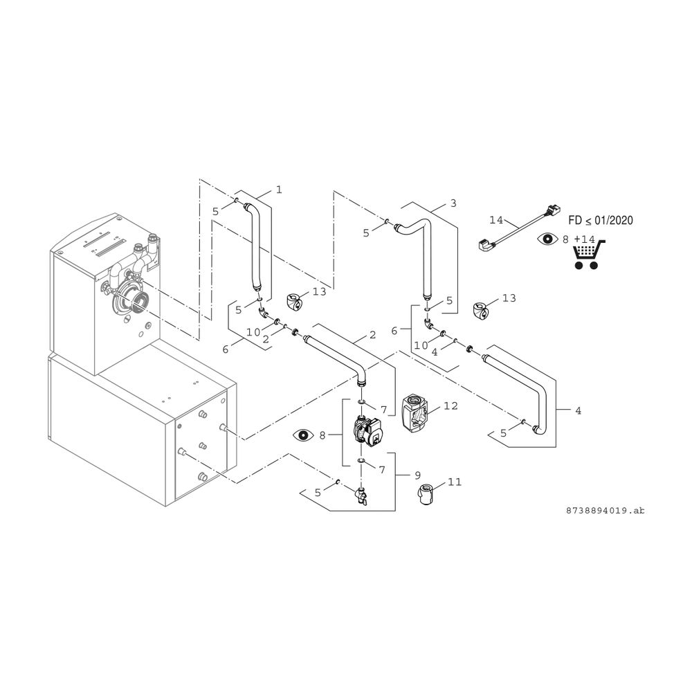 BOSCH Zubehör Warmwasserspeicher BCC 33 Anschlussrohrgruppe GC7000F/8000iF... JUNKERS-7736602295 4057749335975 (Abb. 2)