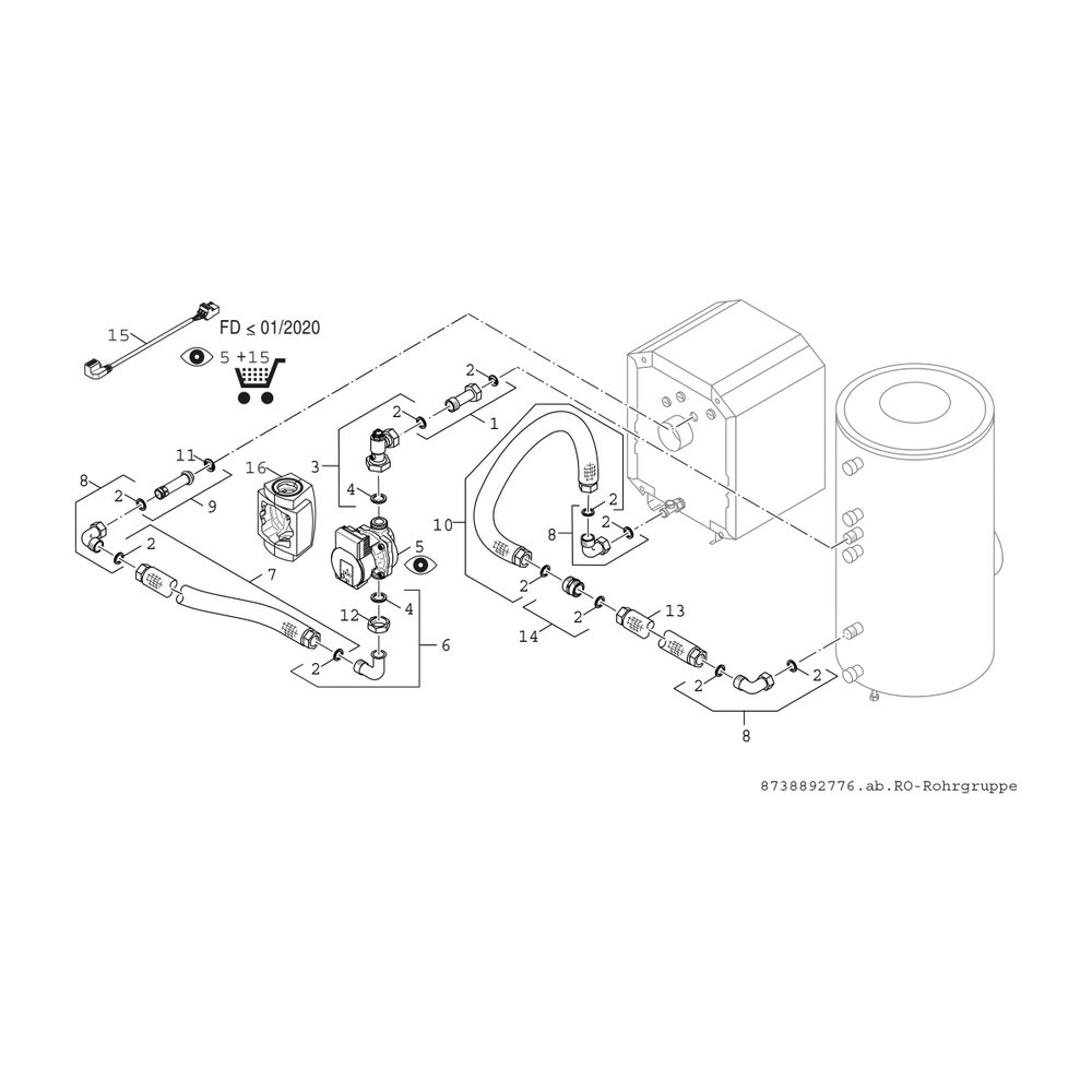 BOSCH Zub. Warmwasserspeicher BCC 27-HE Rohrgruppe mit Speicherladepumpe... JUNKERS-8718588480 4051516735517 (Abb. 2)