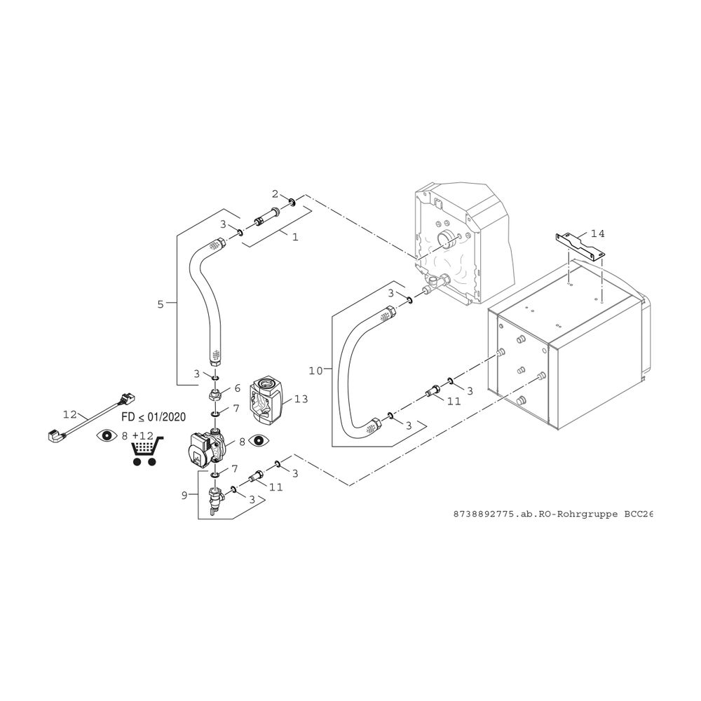 BOSCH Zub. Warmwasserspeicher BCC 26-HE Anschlussrohrgruppe OC7000 F mit WST-2... JUNKERS-8718588481 4051516735524 (Abb. 2)