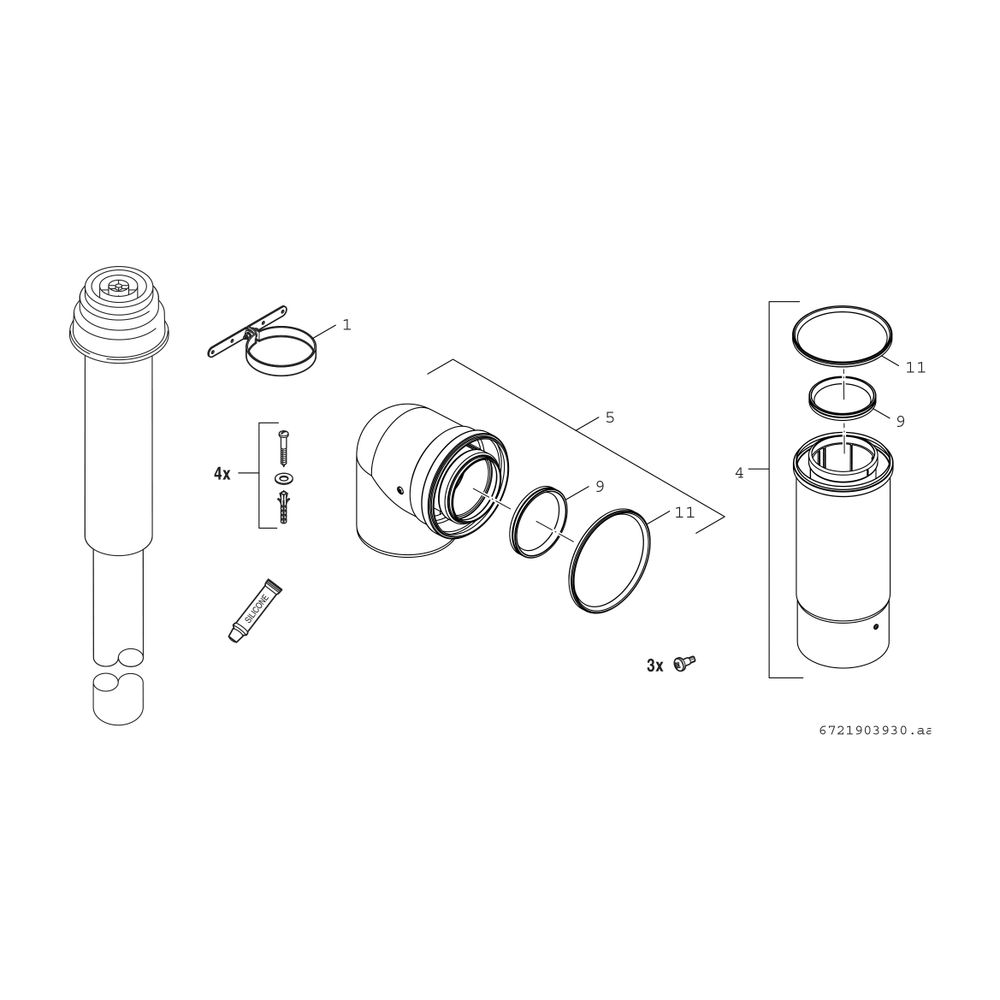 BOSCH Abgaszubehör FC-Set80-C33x, hinten Grundbausatz C33x, schwarz, d:80/125mm... JUNKERS-7738112758 4062321123802 (Abb. 2)