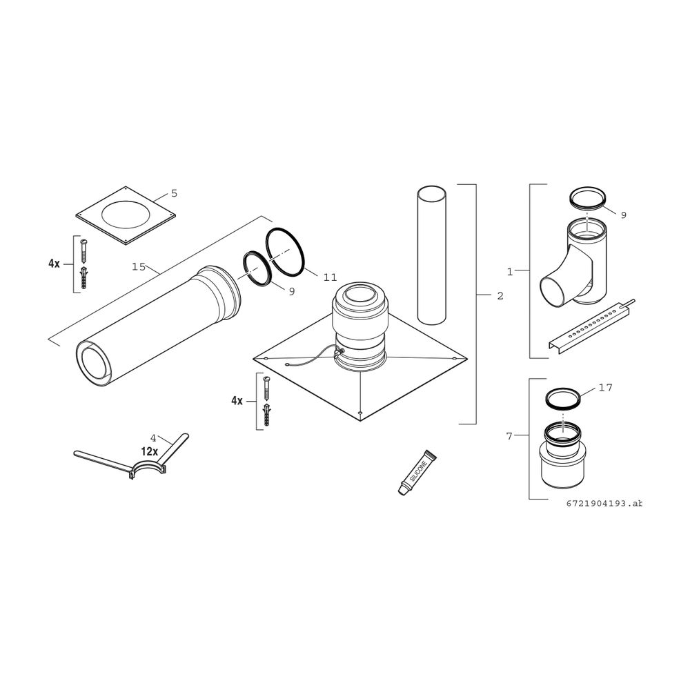 BOSCH Abgaszubehör FC-Set80 Gbsatz Kaskade B23P im Schacht, d:80mm... JUNKERS-7738113210 4062321290344 (Abb. 2)