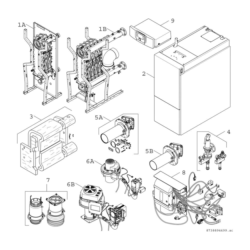 BOSCH Unterkomponente Kessel GC 7000 F Condens 7000 F - 75 H (rechts)... JUNKERS-8732909990 4057749403049 (Abb. 2)