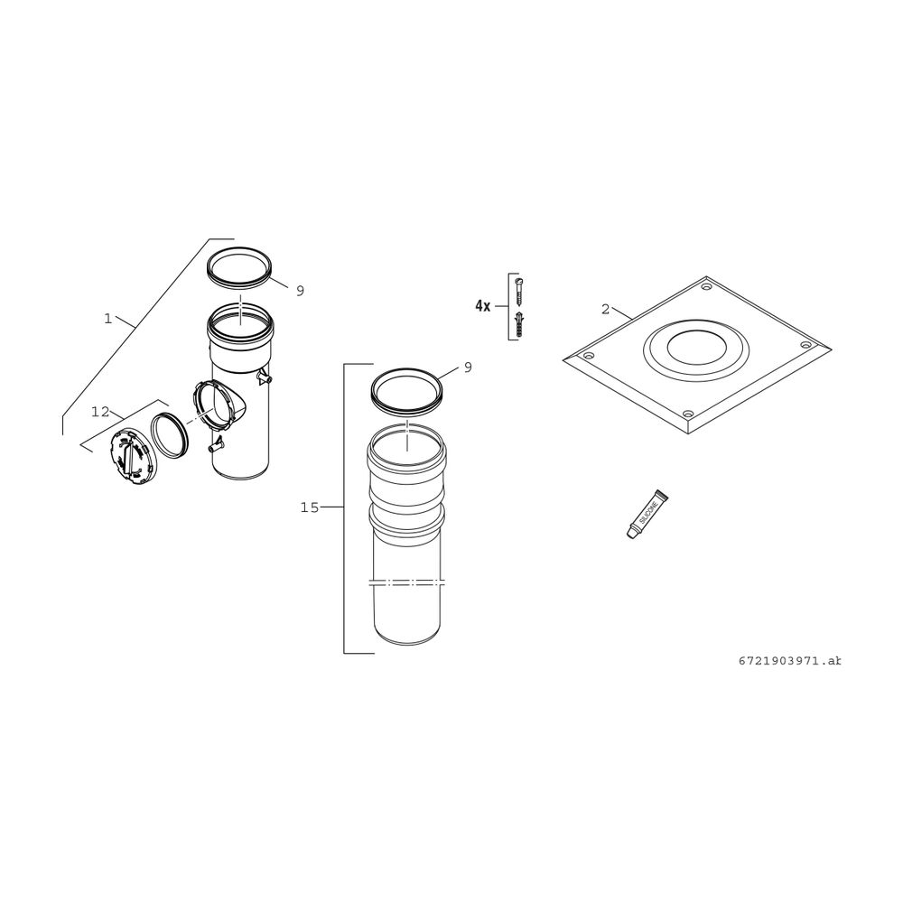 BOSCH Abgaszubehör FC-Set80-B23 (hinten) Grundbausatz B23P d:80mm, waagerecht... JUNKERS-7738112754 4062321122164 (Abb. 2)