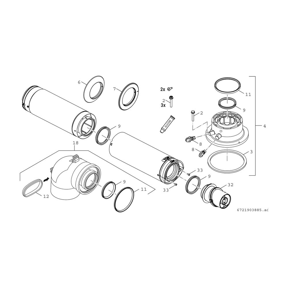 BOSCH Abgaszubehör FC-Set60-C13x Grundpaket waagerecht d:60/100 mm... JUNKERS-7738112496 4057749694522 (Abb. 2)