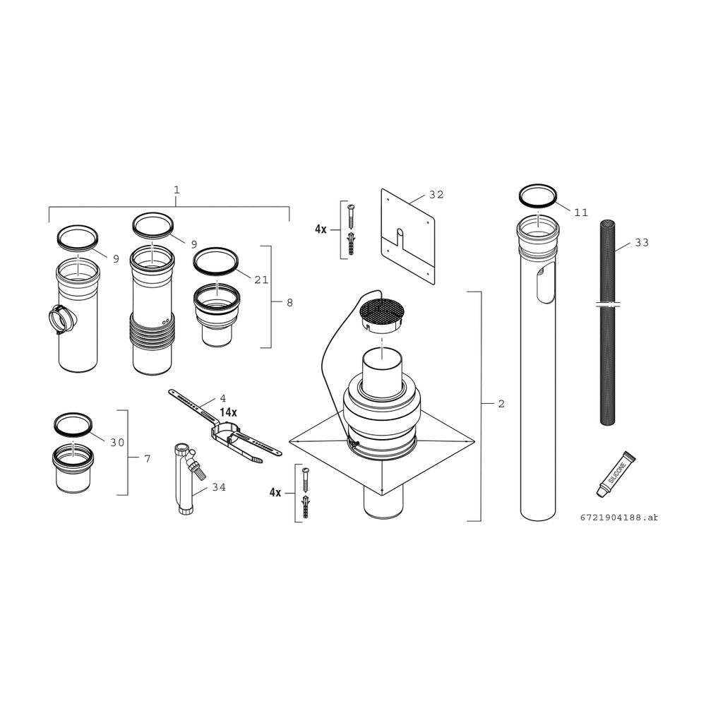 BOSCH Abgaszubehör FC-Set200-C(14)3x Grundbausatz C(14)3x, d:200mm... JUNKERS-7738113196 4062321290245 (Abb. 2)