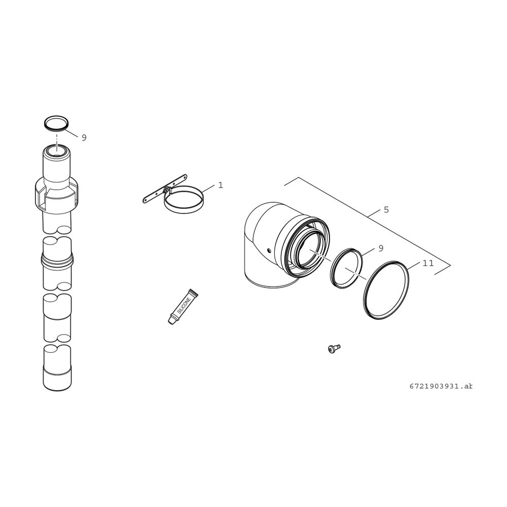 BOSCH Abgaszubehör FC-Set80-C33x, hinten Grundbausatz C33x, schwarz,1,5m,d:80/125... JUNKERS-7738112760 4062321091521 (Abb. 2)