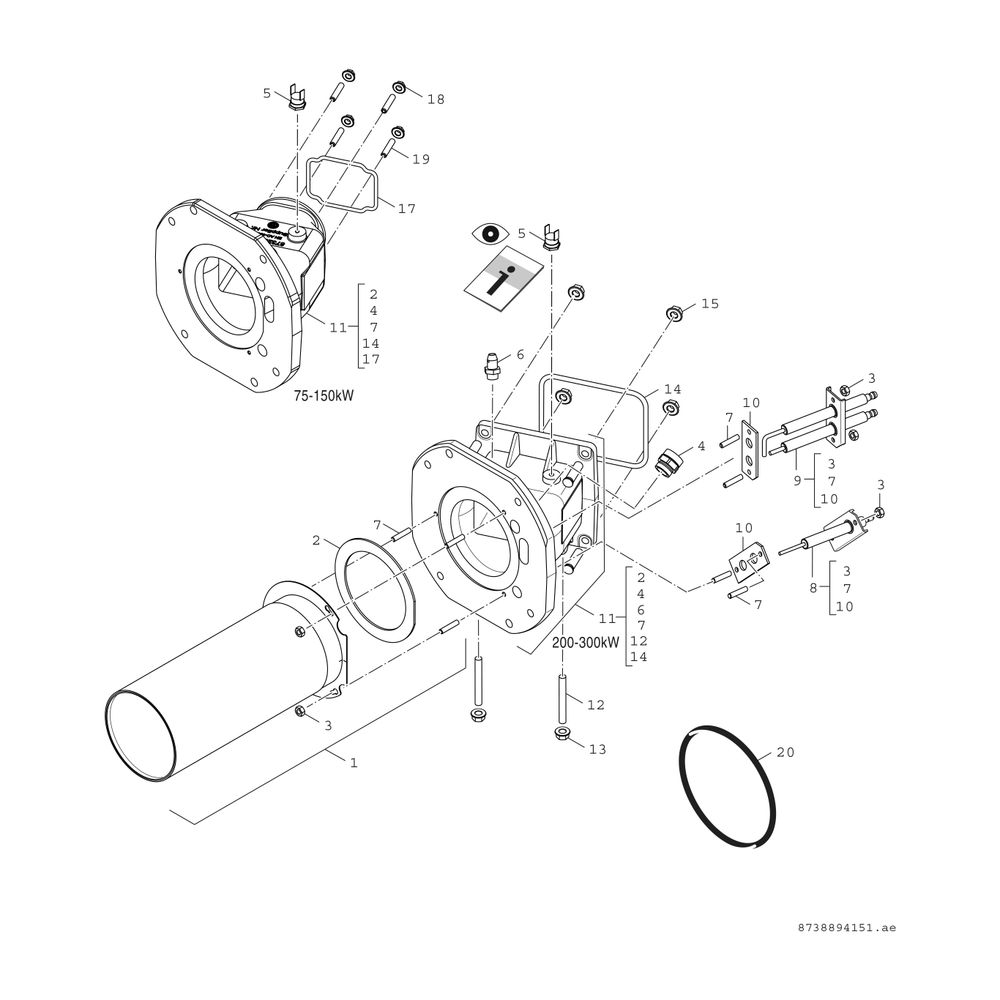 BOSCH Unterkomponente Kessel GC 7000 F Condens 7000 F - 75 H (rechts)... JUNKERS-8732909990 4057749403049 (Abb. 8)