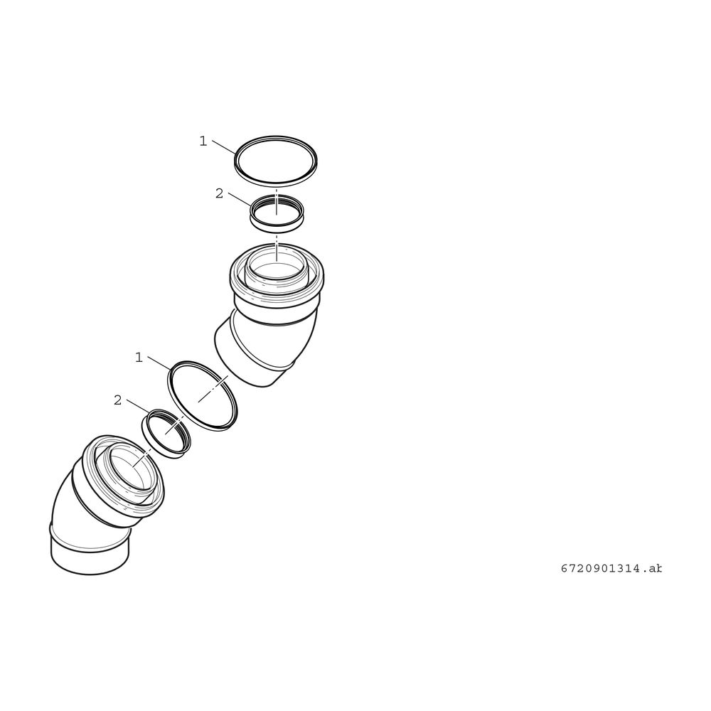 BOSCH Abgaszubehör AZ 201 2 Doppelrohrbögen 45 Gr, d:80/110mm... JUNKERS-7719001142 4010009053897 (Abb. 2)