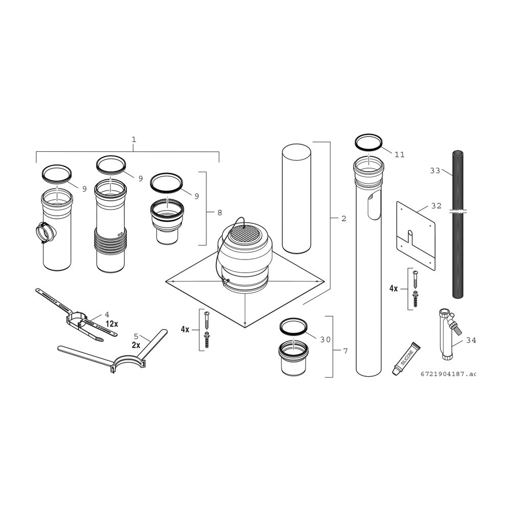 BOSCH Abgaszubehör FC-Set125-C(14)3x Grundbausatz C(14)3x, d:125mm... JUNKERS-7738113190 4062321290191 (Abb. 2)