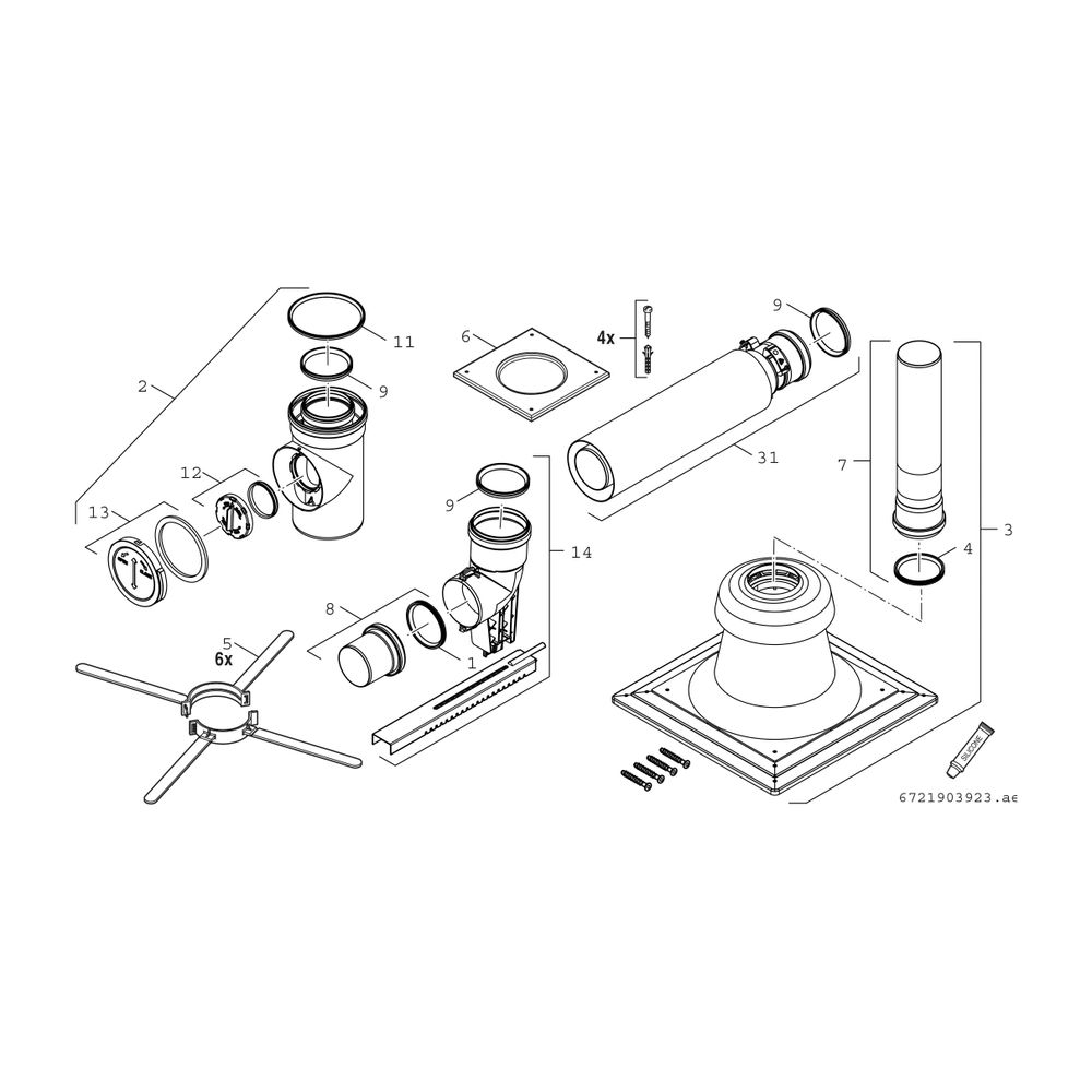 BOSCH Abgaszubehör FC-Set80-C93x, hinten Grundbausatz C93x, d:80/125mm... JUNKERS-7738112740 4062321091484 (Abb. 2)