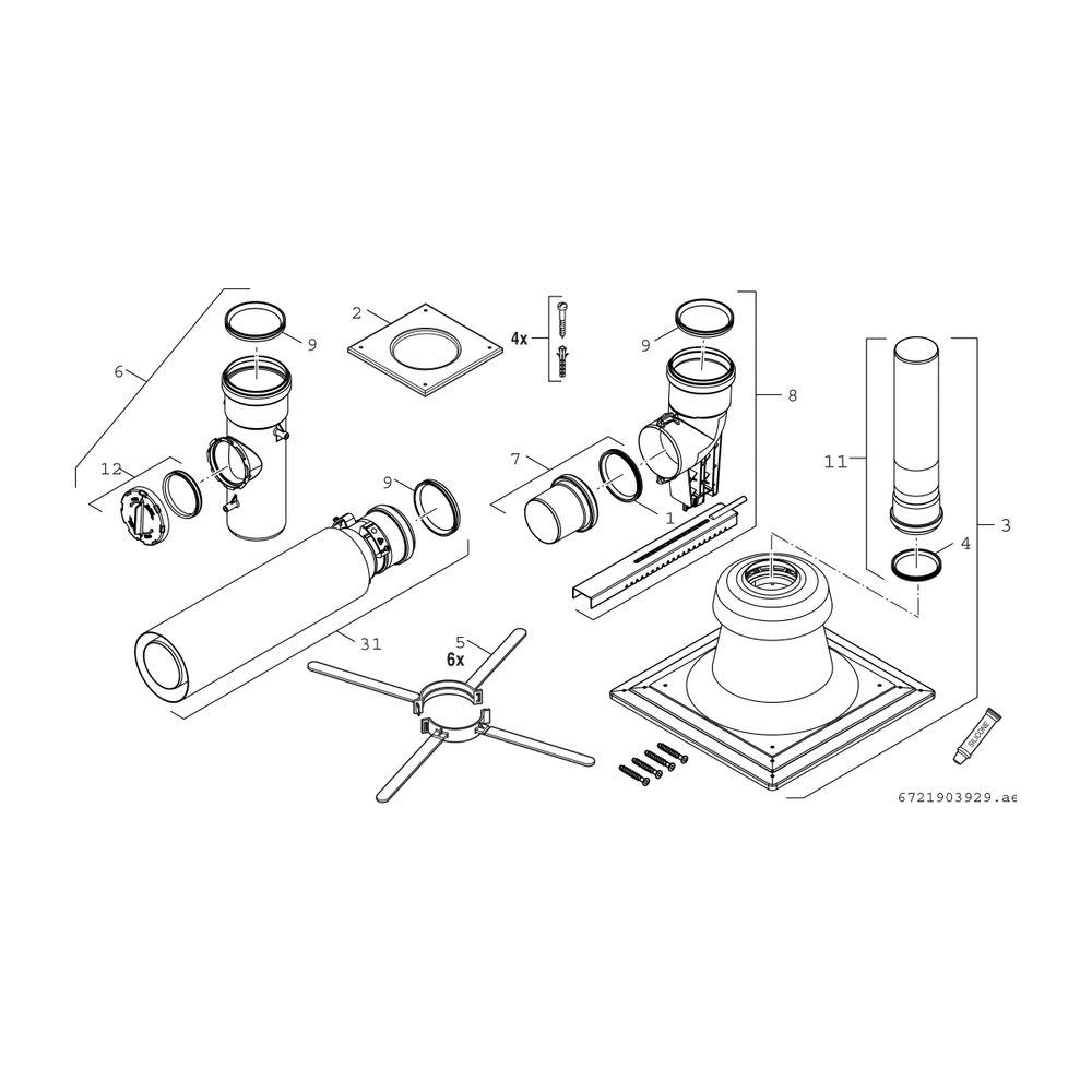 BOSCH Abgaszubehör FC-Set80-B53 (hinten) Grundbausatz B53, Kunststoff, d:80mm... JUNKERS-7738112750 4062321091491 (Abb. 2)