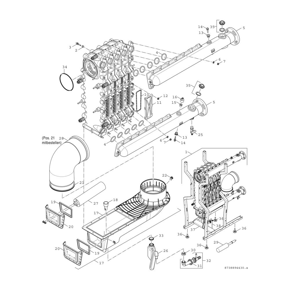 BOSCH Unterkomponente Kessel GC 7000 F Condens 7000 F - 250 H (links)... JUNKERS-8732910000 4057749403148 (Abb. 3)