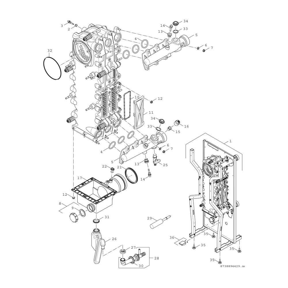 BOSCH Unterkomponente Kessel GC 7000 F Condens 7000 F - 75 H (rechts)... JUNKERS-8732909990 4057749403049 (Abb. 3)