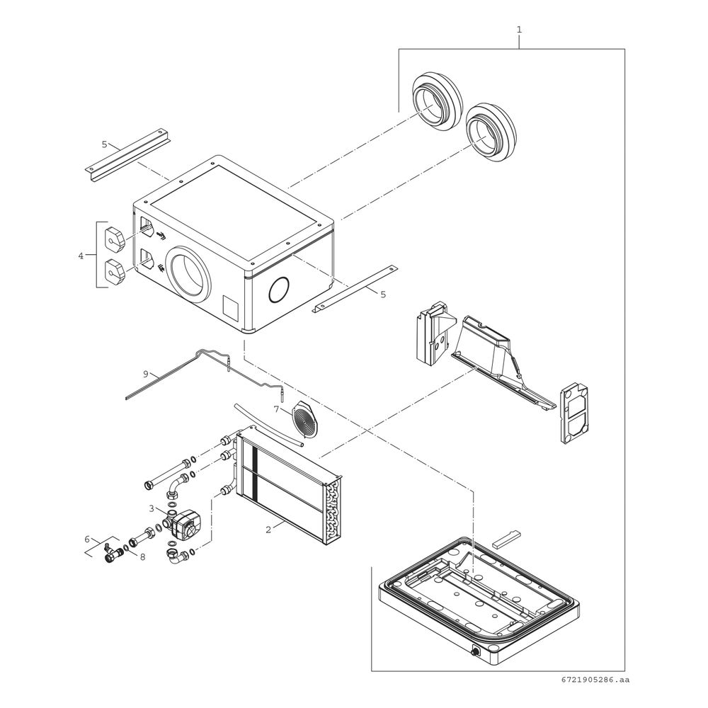 Bosch Nachheizregister Anschlüsse DN 160 für Wohnungslüftung VH 160-4 Z... JUNKERS-7738113694 4062321801908 (Abb. 3)