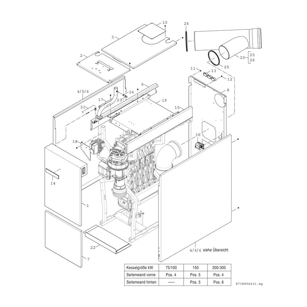 BOSCH Unterkomponente Kessel GC 7000 F Condens 7000 F - 75 H (rechts)... JUNKERS-8732909990 4057749403049 (Abb. 4)