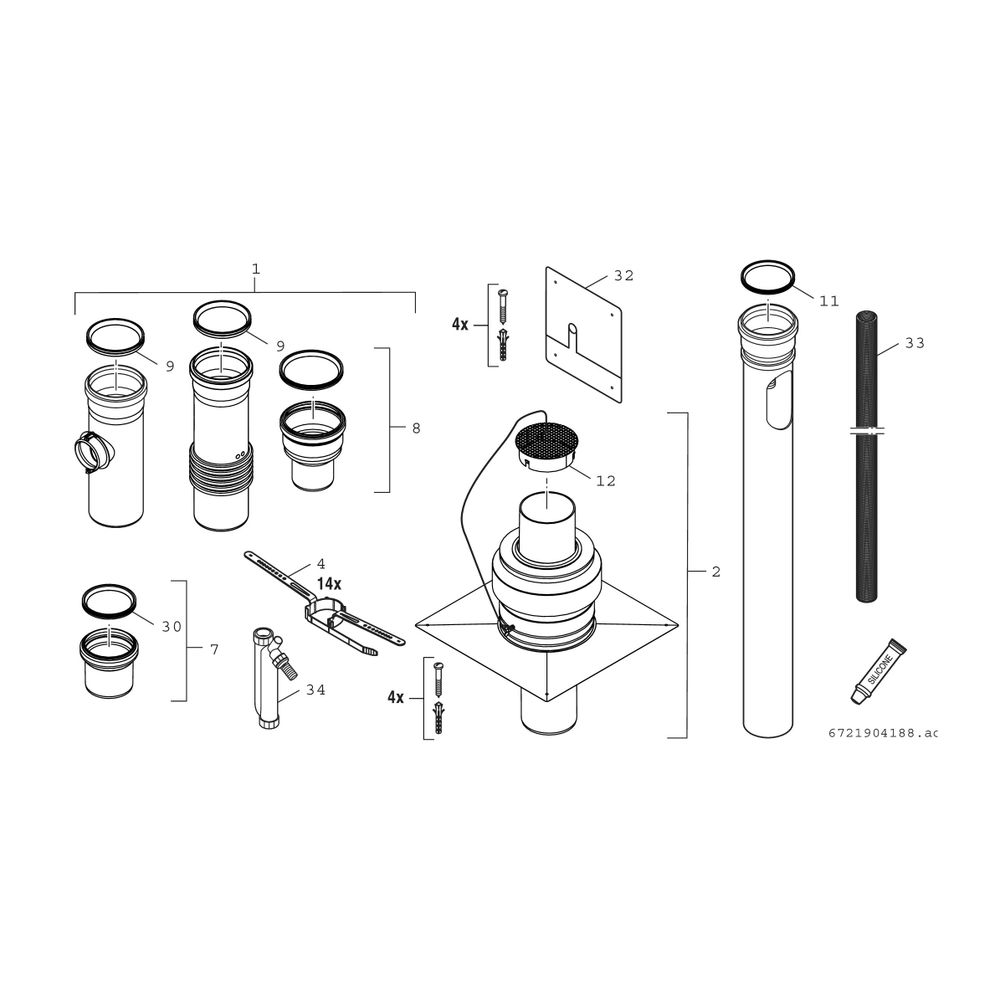 BOSCH Abgaszubehör FC-Set160-C14 3x Grundbausatz C14 3x, d. 160mm, Edelstahl... JUNKERS-7738113194 4062321290221 (Abb. 3)