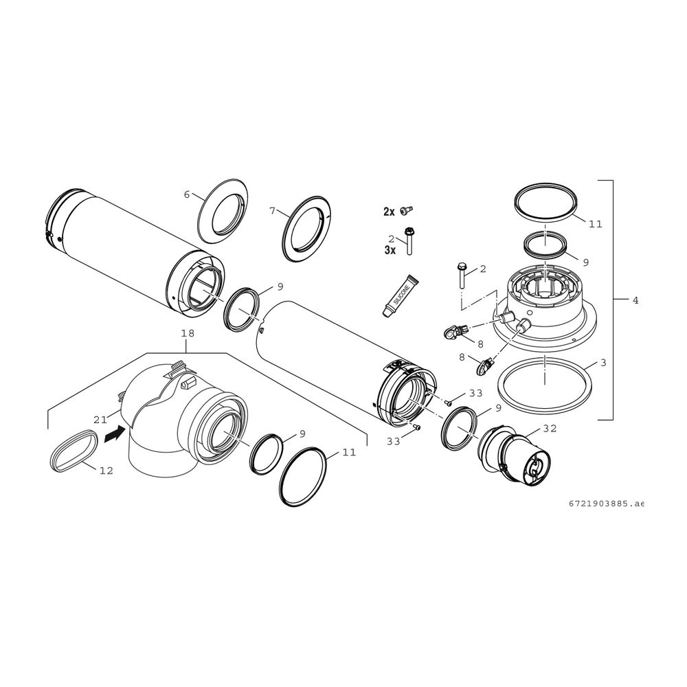BOSCH Abgaszubehör FC-Set60-C13x Grundpaket waagerecht d:60/100 mm... JUNKERS-7738112496 4057749694522 (Abb. 3)