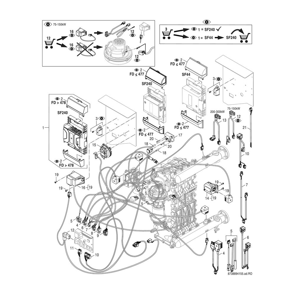 BOSCH Unterkomponente Kessel GC 7000 F Condens 7000 F - 300 H (rechts)... JUNKERS-8732909995 4057749403094 (Abb. 14)