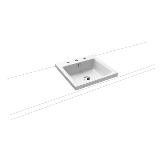 Kaldewei Aufsatzwaschtisch Puro rechteckig 115x460x460mm Rh. 40mm, Alpinweiß/Chrom, 3 HL, mit ÜL mit Perl-Effekt
