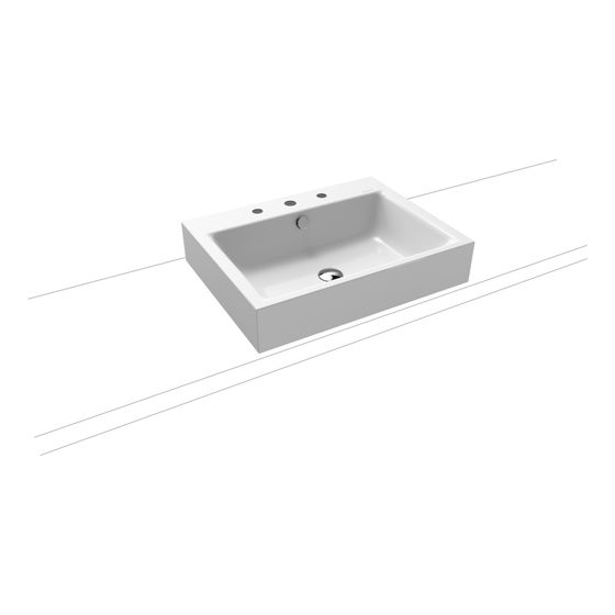 Kaldewei Aufsatzwaschtisch Puro rechteckig 125x460x600mm Rh. 120mm, Alpinweiß/Chrom, 3 HL, mit ÜL mit Perl-Effekt