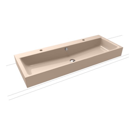 Kaldewei Aufsatz-Doppelwaschtisch Puro rechteckig 125x460x1200mm Rh. 120mm, Bahamabeige/Chrom, 2 HL, mit ÜL mit Perl-Effekt
