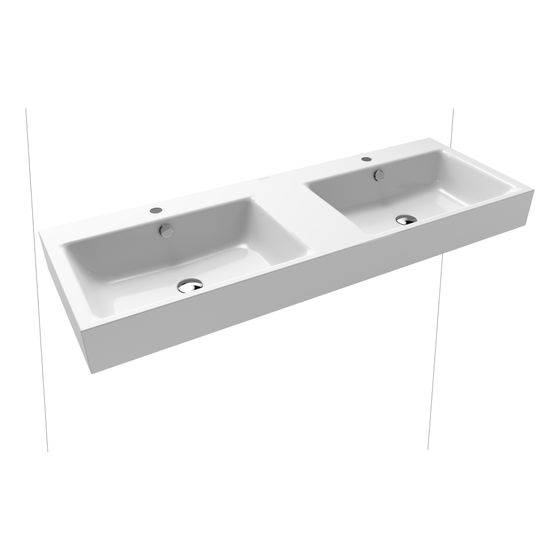 Kaldewei Wand-Doppelwaschtisch Puro rechteckig 125x460x1300mm, Alpinweiß/Alpinweiß, 6 HL, mit ÜL mit Perl-Effekt